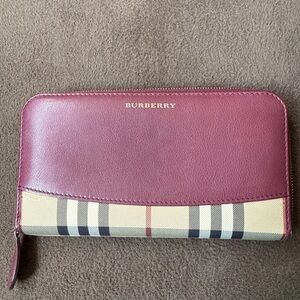 Burberry Plum Wallet with Iconic Check Pattern